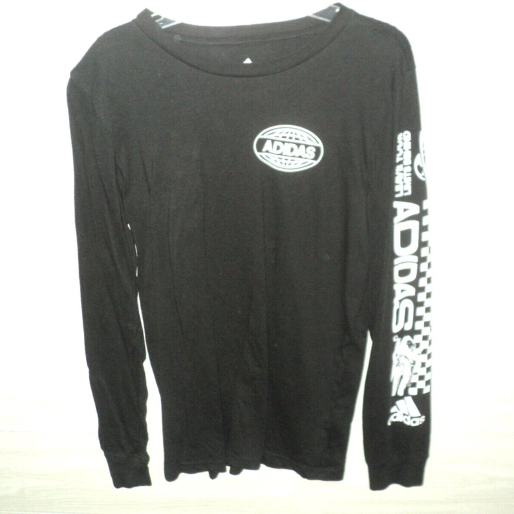 Adidas Graphic Tee Boy's L (14/16) Black and White Going Galactic Long Sleeves